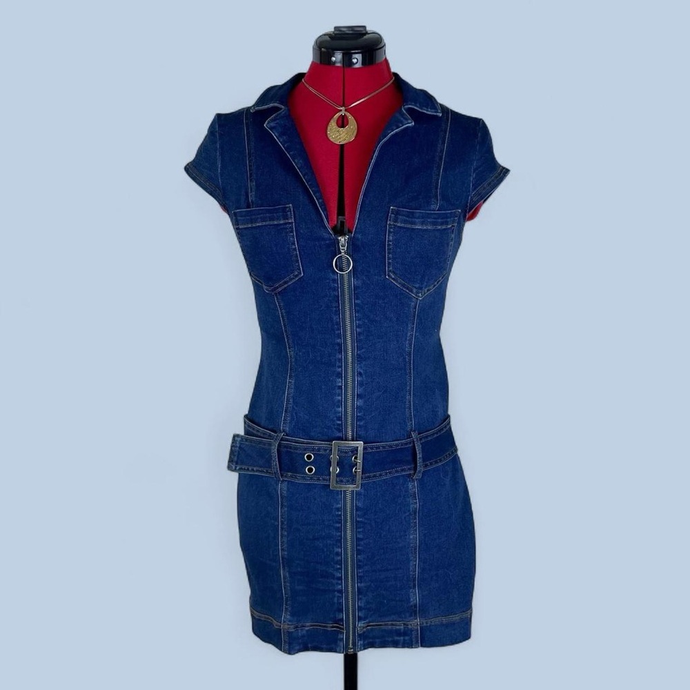UO Dion Denim Belted Mini Dress